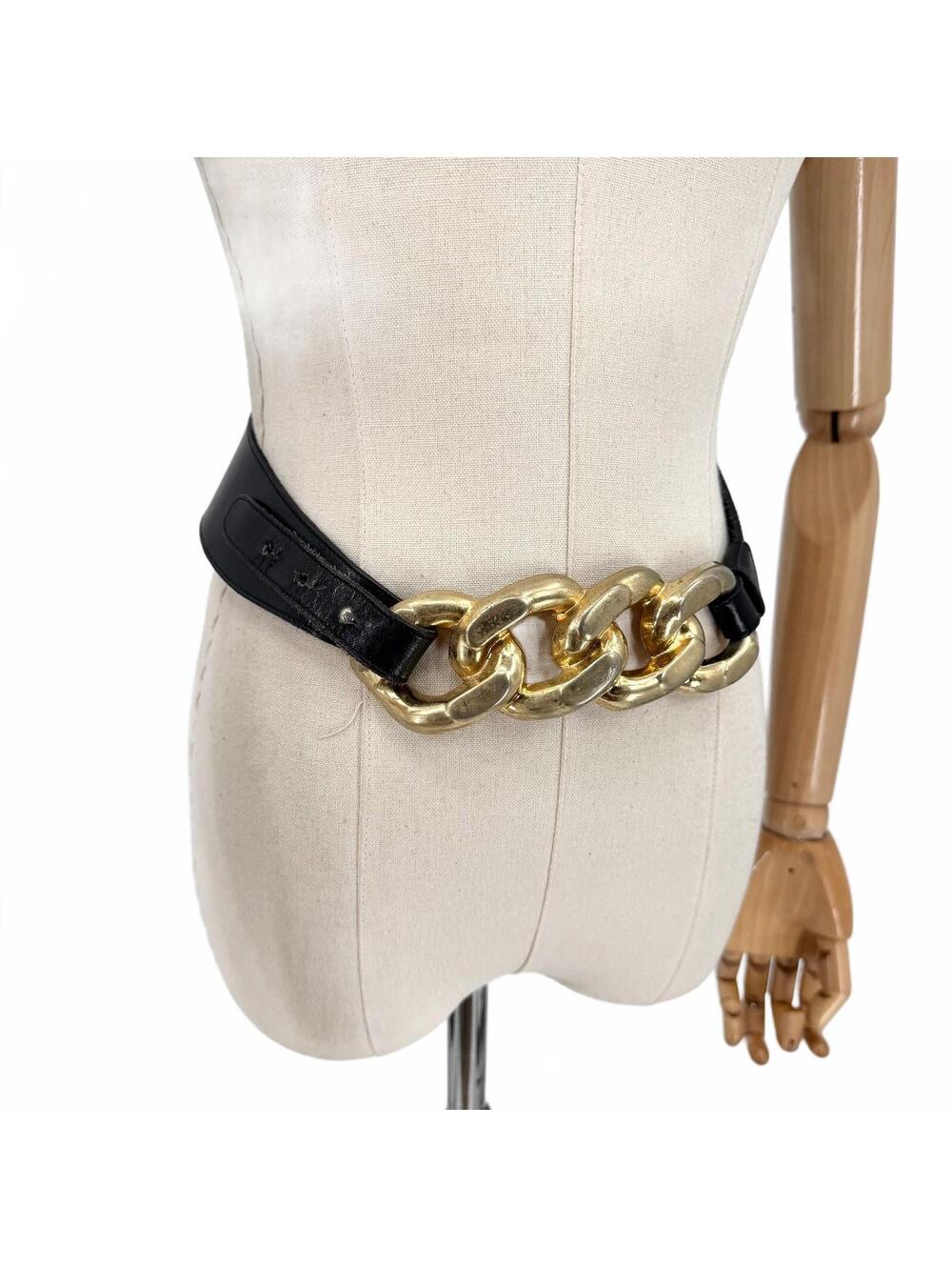 Vintage 80s Concord Gold Hardware Black Genuine Leather Belt